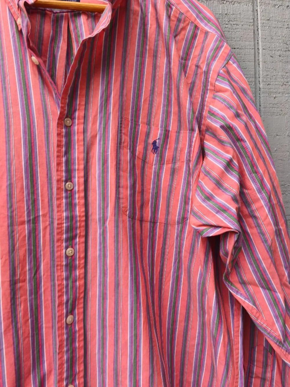 Men's Polo Ralph Lauren Striped Button Down Shirt Embroidered Logo sz XL Red